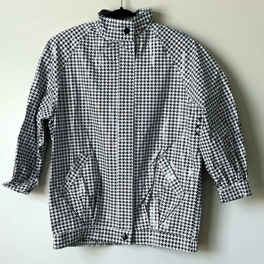 Wippette by Kenn Sporn Vintage 80s Houndstooth Rain Jacket with‎ Shoulder Pads